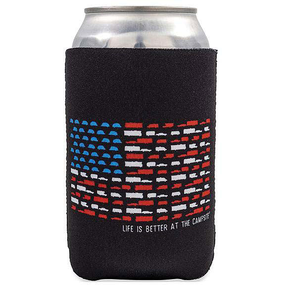Camco 53378 Life Is Better At The Campsite Can Holder, Black, US Flag