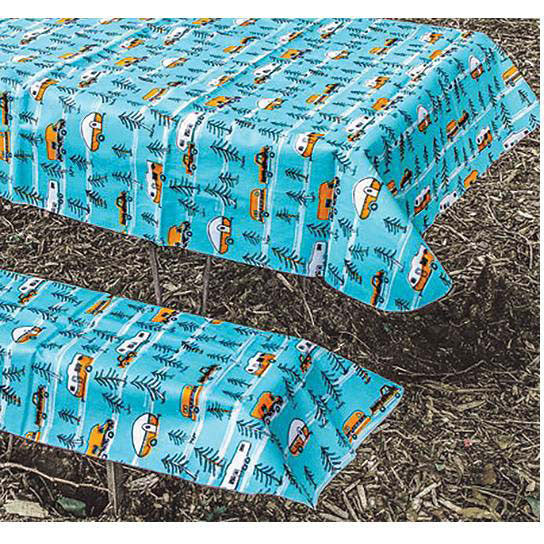 Camco 53380 Tablecloth & Bench Cover Set, Blue Multi RV Sketch