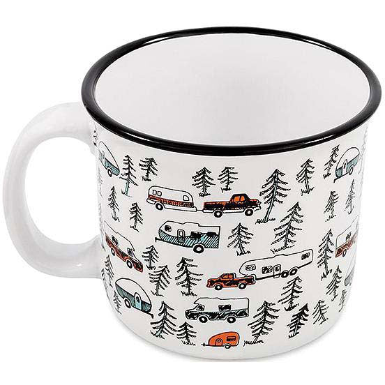Camco 53383 Ceramic Mug, 14 oz., White Sketch RV/Trees