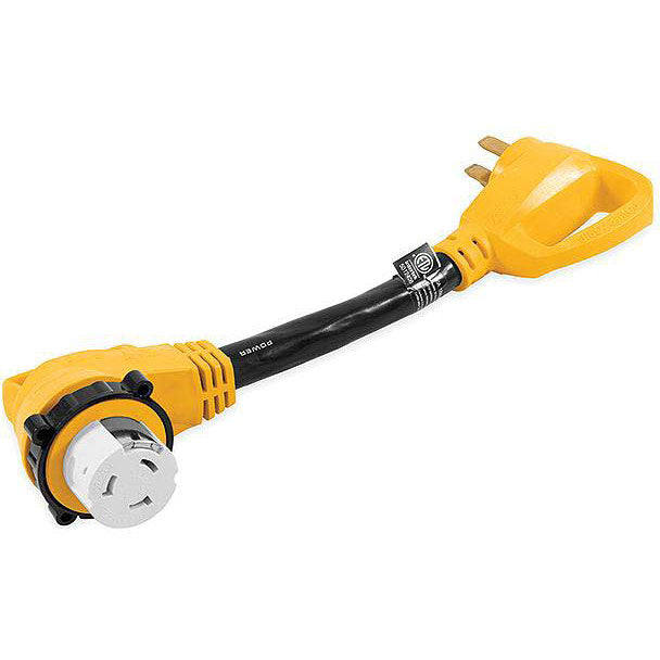 Camco 55562 90 Degree  Powergrip Locking Adapter, 18", 50A Female Locking / 50A Male Std