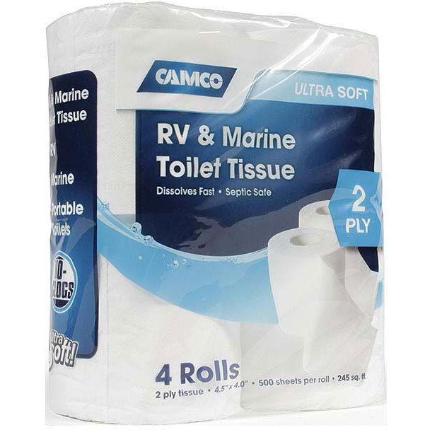 Camco 40274 Toilet Tissue-Toilet Marine and RV Toilet Paper Paper 2 Ply 4 Rolls, 500 Sheets