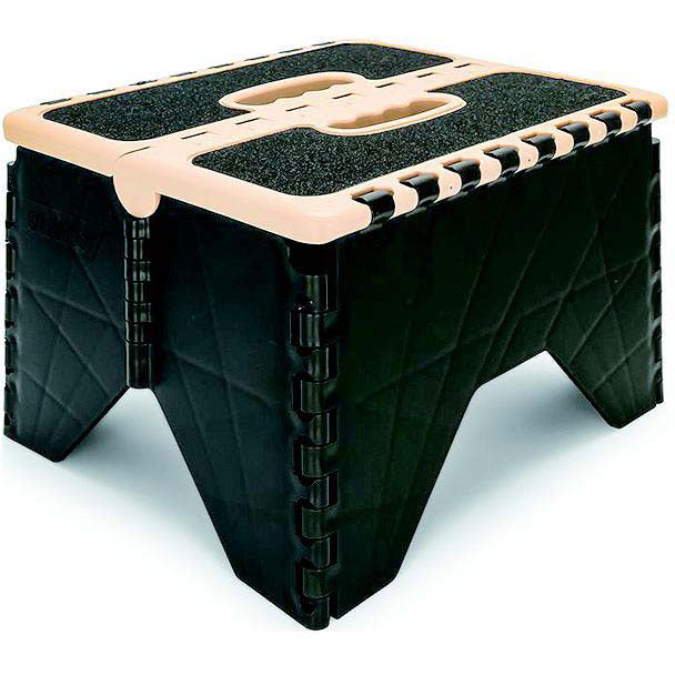 Camco 9" Plastic Folding Step Stool, Khaki/Black