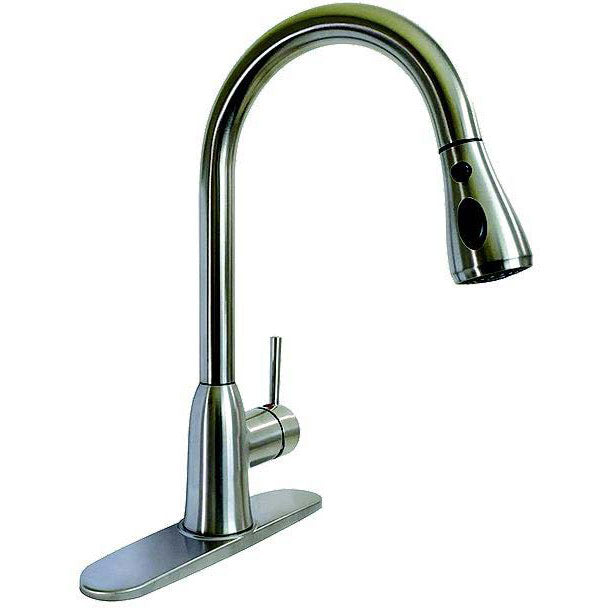 800-PF231466 8" Premium Power Boost Single Handle Pull Down Kitchen Faucet, Brushed Nickel