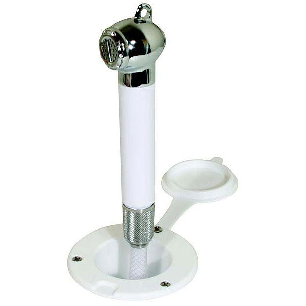 Scandvik 10298 Recessed Transom Shower White With 13' Nylon Hose, Horizontal Mount Only