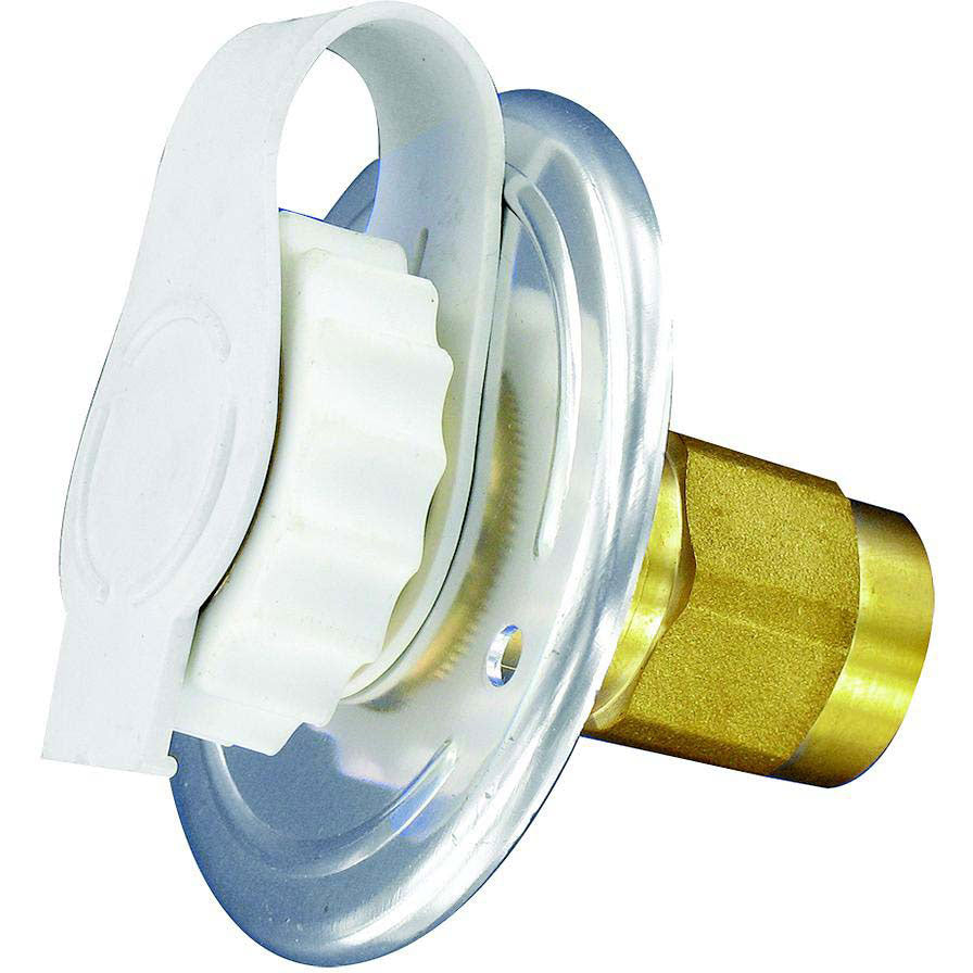 Valterra White Flush Mount FPT Brass Check Valve RV Water Inlet | Includes Screws, Putty Tape & Teflon Tape