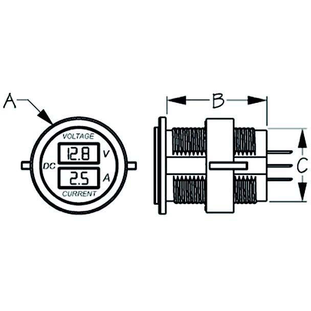 SeaDog 421625 Round Digital 4 to 30 Voltage & 10 Amp Meter | Injected Molded Nylon