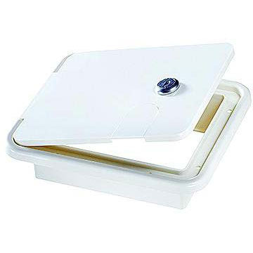 RV Designer B150 White Rectangular Locking RV Cable Hatch - 7.6" x 6.5" x 2"