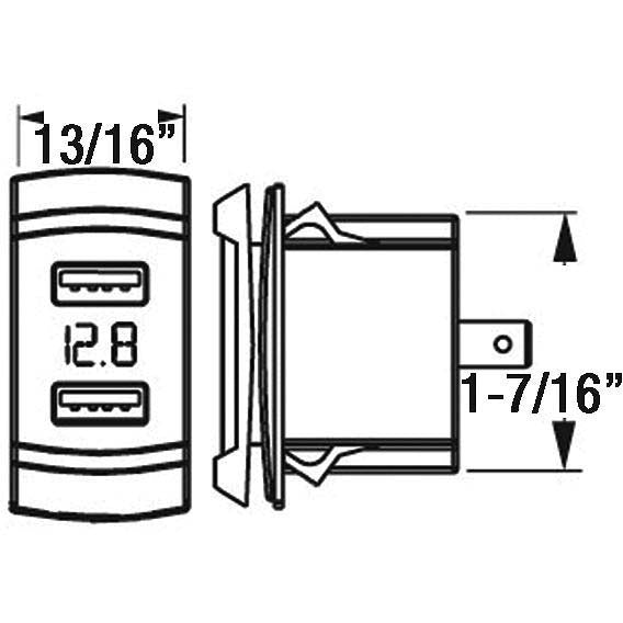 Seadog 4265271 Double USB Rocker Switch Style Voltmeter w/Hidden Display
