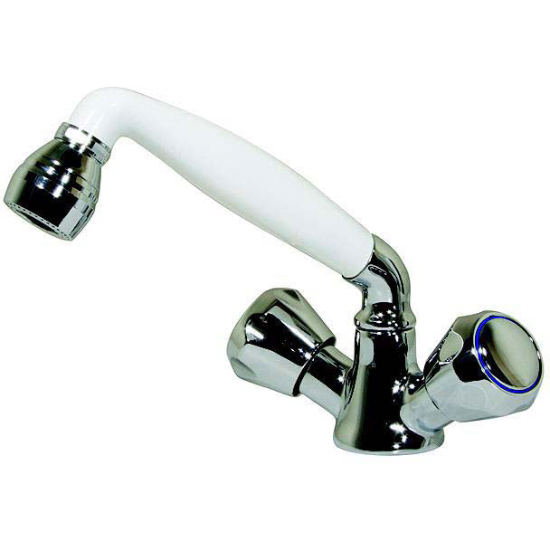Scandvik 46000 Standard Combo Pull-Out Faucet and Shower Handle Without Water Conservation Valve, White Handle With 5' White Nylon Hose