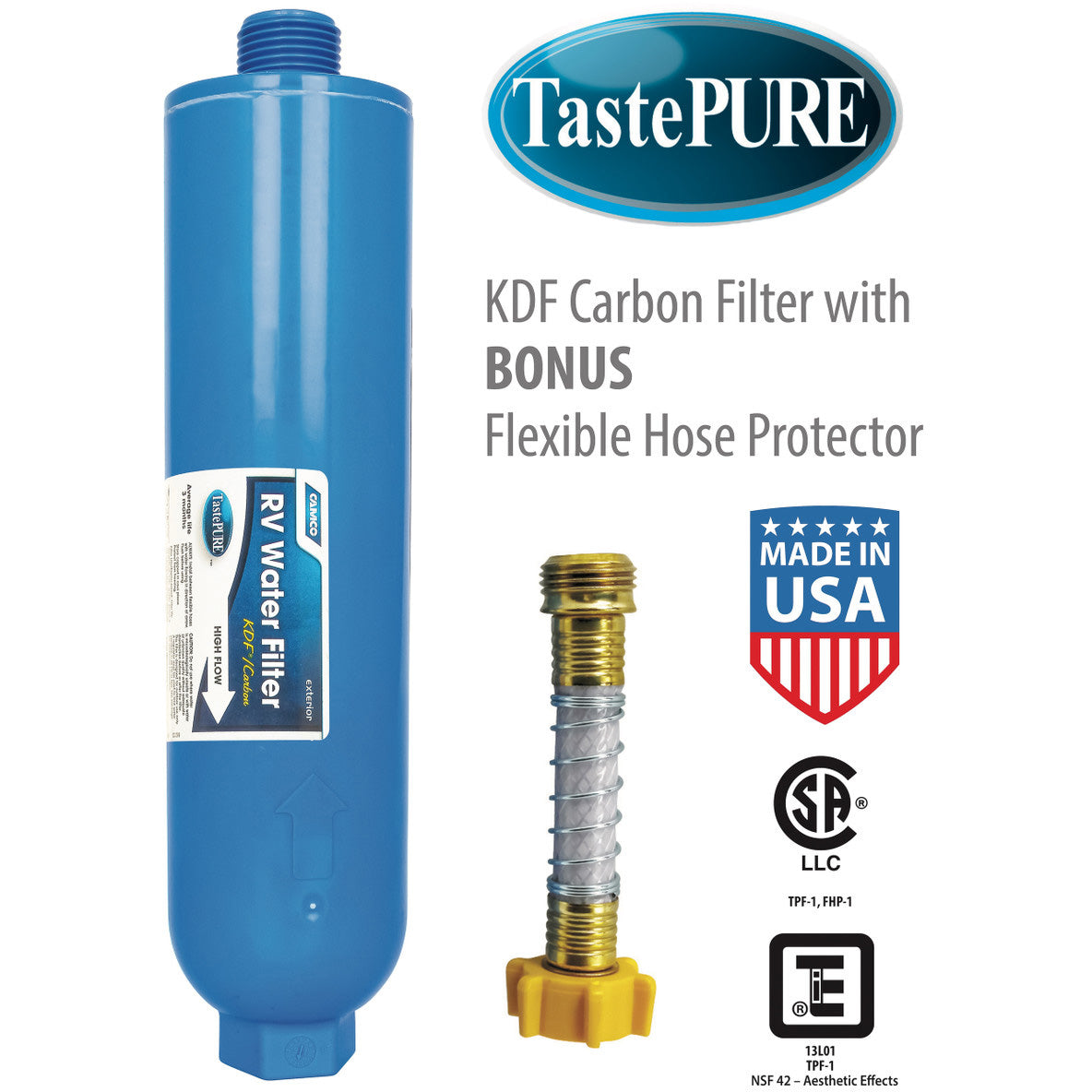 Camco TastePure RV/Marine Water Filter with Flexible Hose Protector