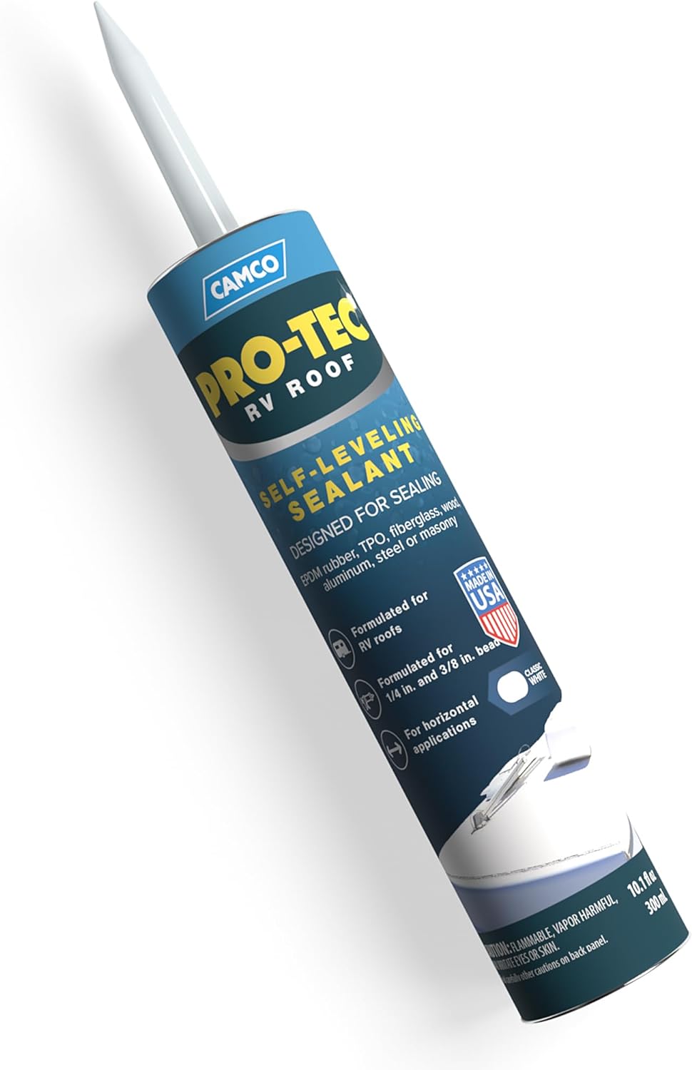 Camco Pro-Tec Self-Leveling RV Roof Sealant, Classic White 10.1 fl oz (300 mL)