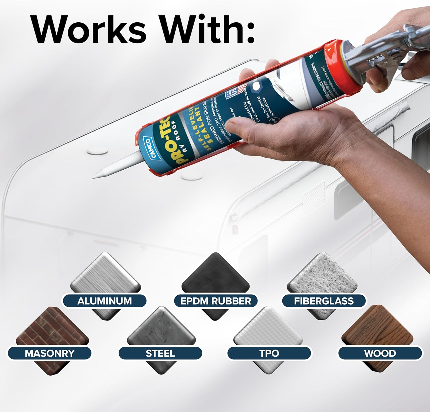 Camco Pro-Tec Self-Leveling RV Roof Sealant, Classic White 10.1 fl oz (300 mL)