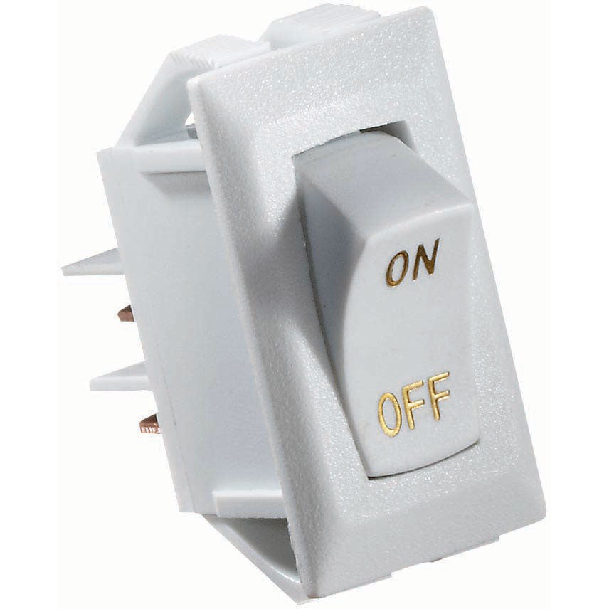 Rocker Switch w/Gold text, 10 A, On/Off - SPST - Cut-Out .550" x 1.125"