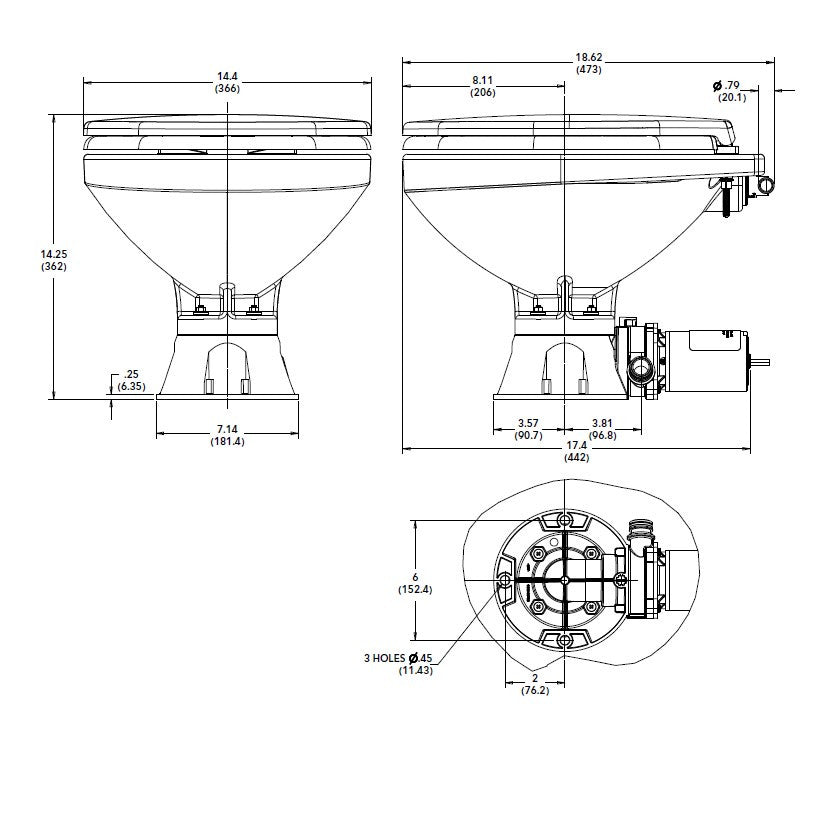 Jabsco Quiet Flush E2 Electric MSD Toilet 38245-4192 Sea Water Flush, Regular Bowl, 12vdc