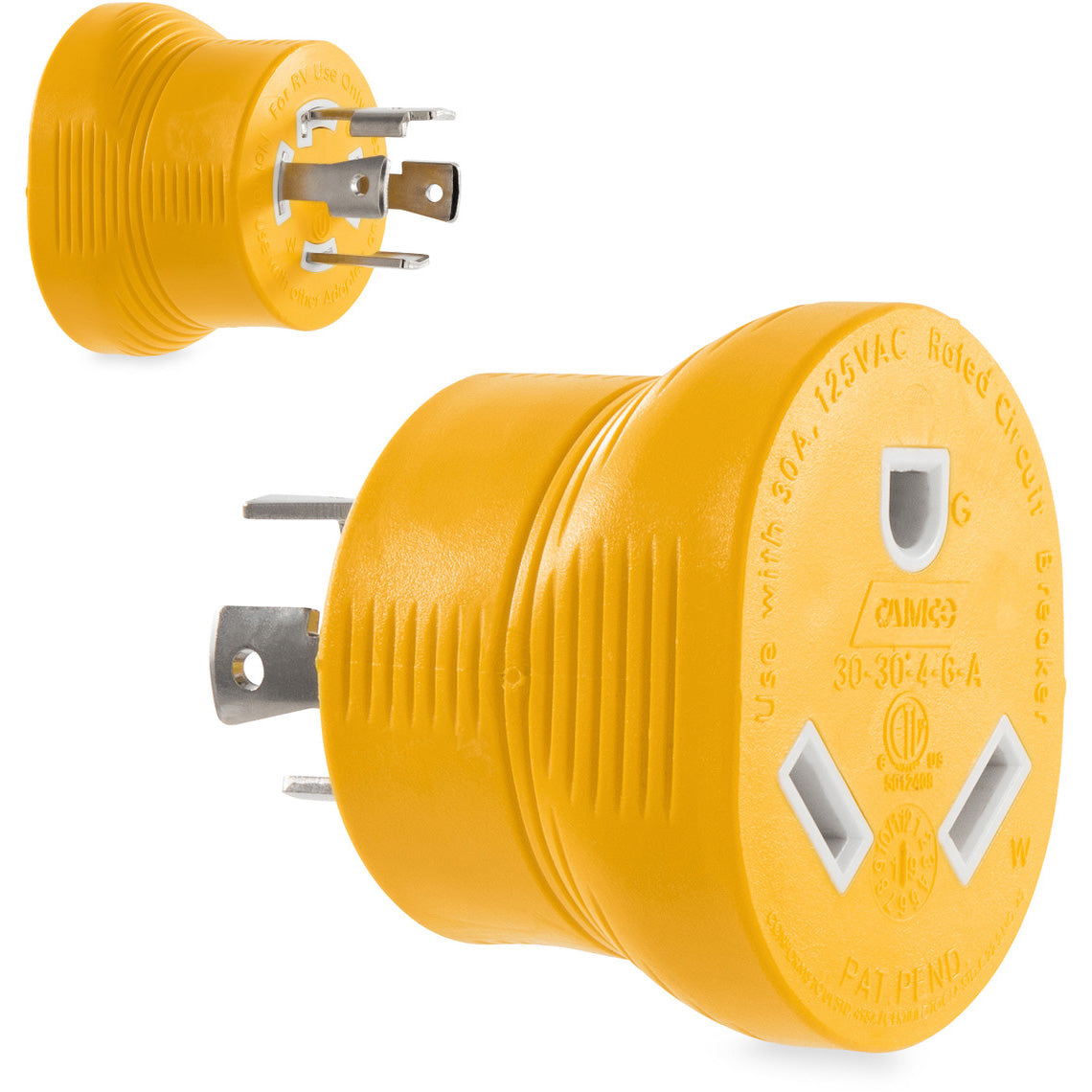 Camco Power Grip Generator Adapter, 30-Amp Locking 4-Prong Male to 30-Amp Female, 10/3-Gauge Wires