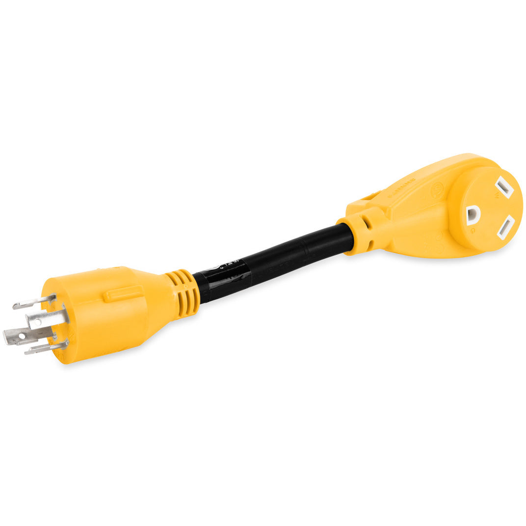 Camco Heavy-Duty Generator Adapter with Power Grip Handle, 30-Amp Locking 4-Prong Male to 30-Amp Female