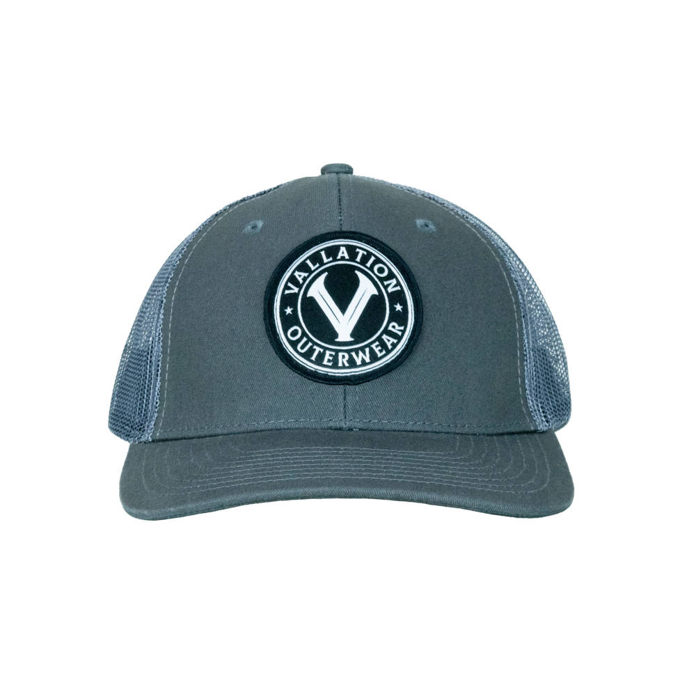 Vallation "V" Trucker Hat, Gray