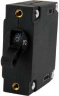 A Series Black Toggle Panel Mount Circuit Breaker, Single Pole AC/DC, 25 Amp, Retail Pack