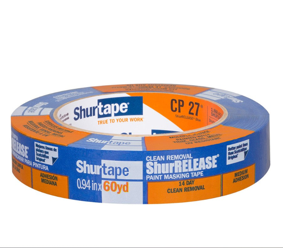 Shurtape CP 27 Blue Painter's Tape Premium 14-Day ShurRELEASE, 1" x 60YD