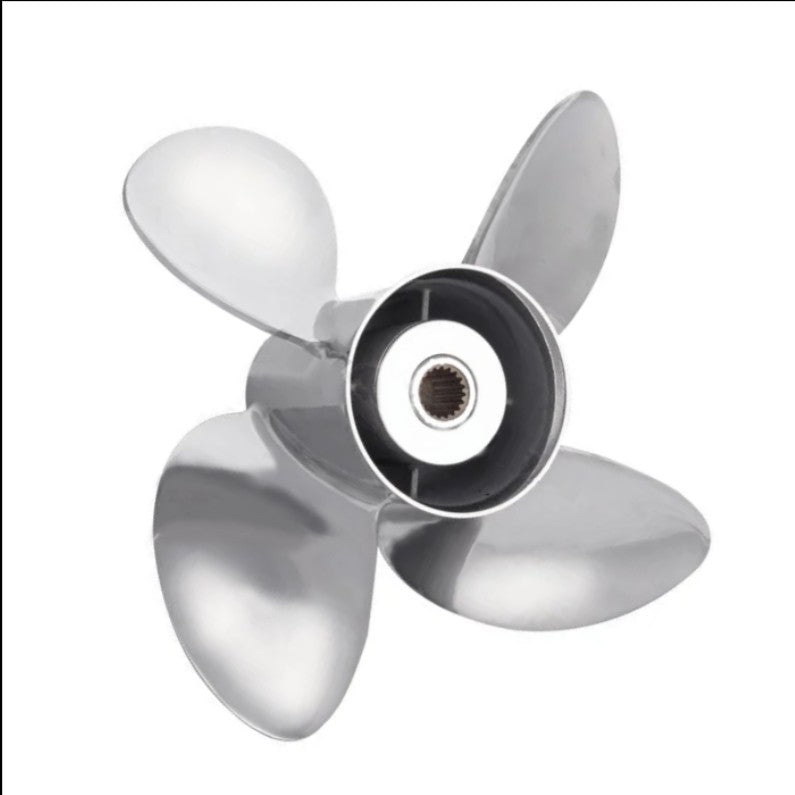 14 1/8 Dia. 19 Pitch 4 Blade RH Stainless Steel Propeller Fits  90-UP HP 4 3/4" Gearcase (15-Spline & Thru Hub Exhaust) Model HRS-4