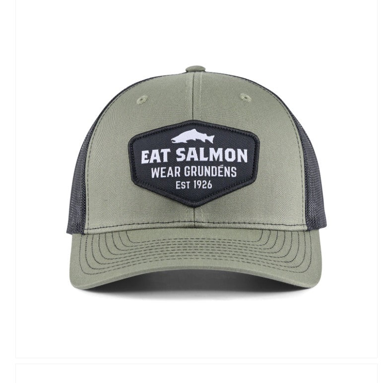 Grundens Eat Salmon Trucker Hat, Loden