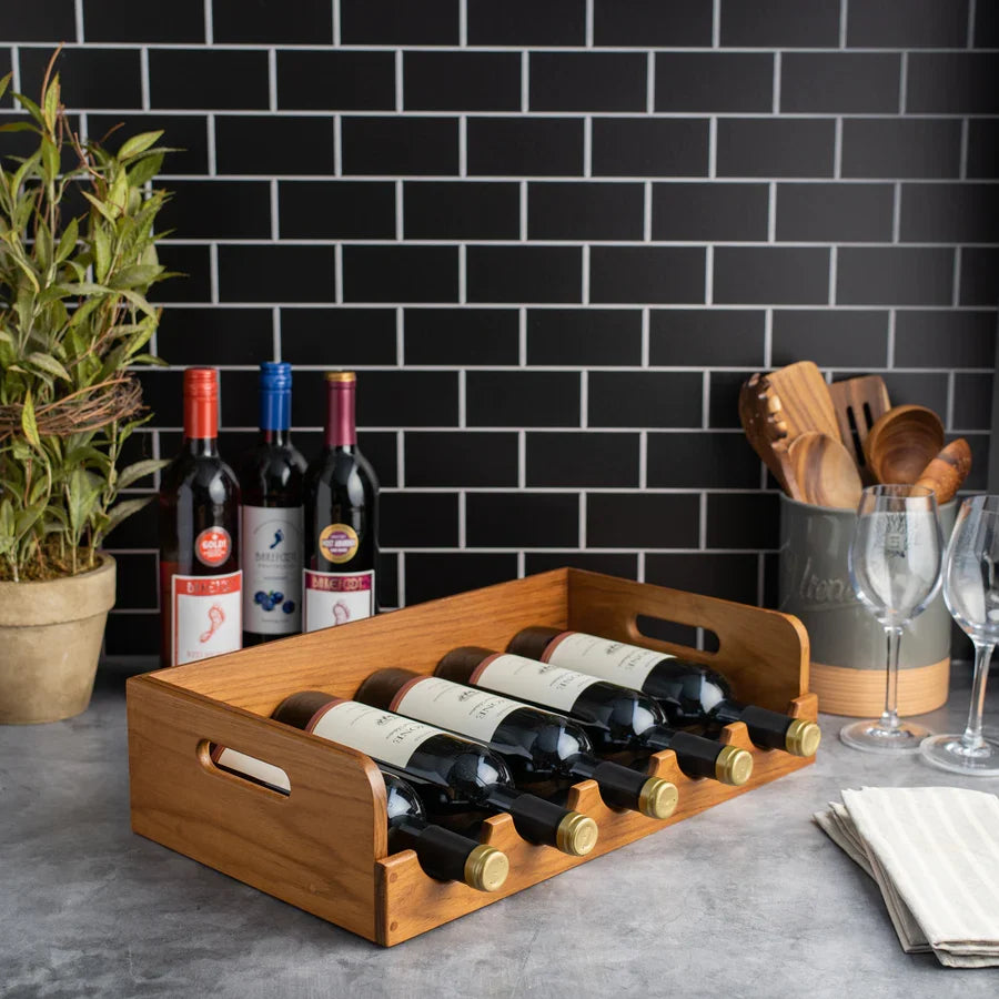 11-1/4" Premium Grade Teak Five Bottle Stackable Wine Caddy