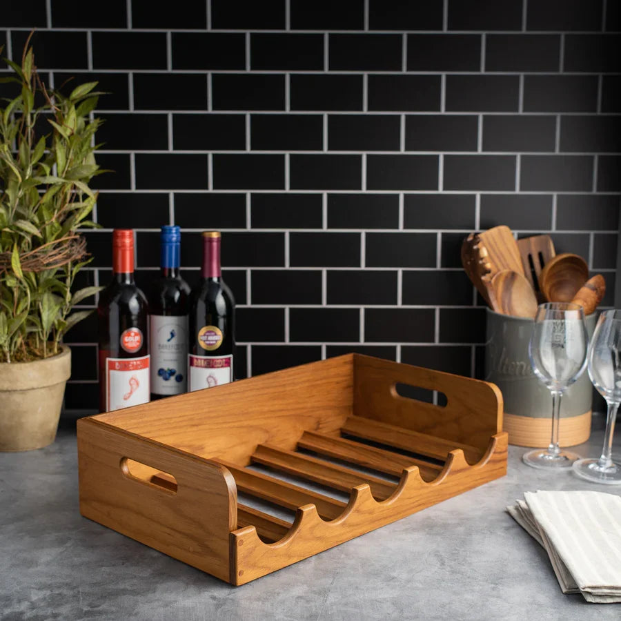 11-1/4" Premium Grade Teak Five Bottle Stackable Wine Caddy