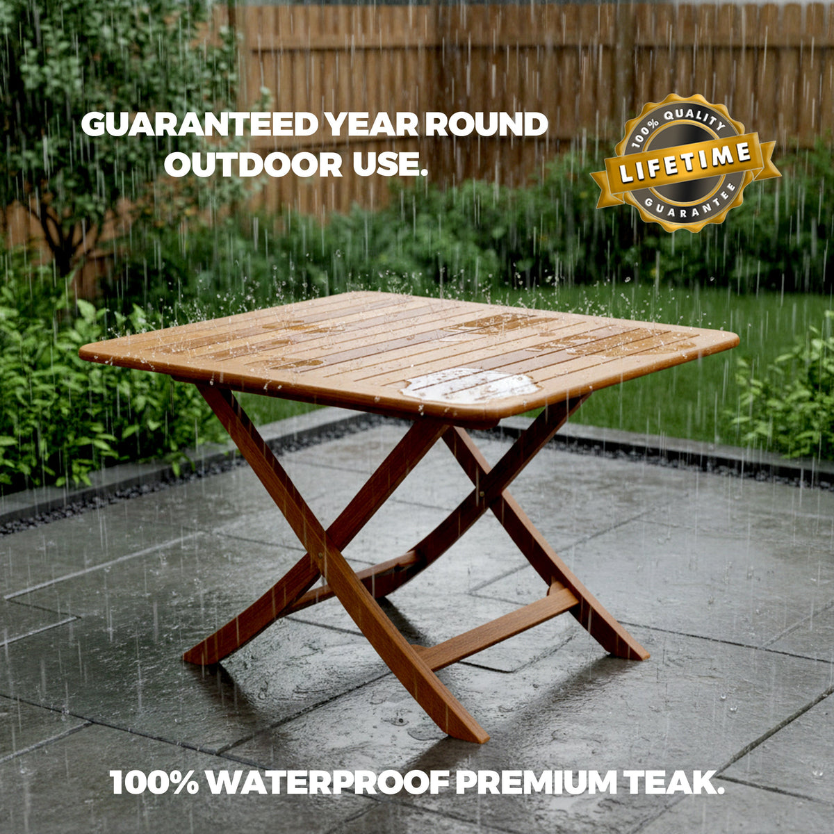 43-3/8" Premium Grade Teak Large Adjustable Slat Top Table