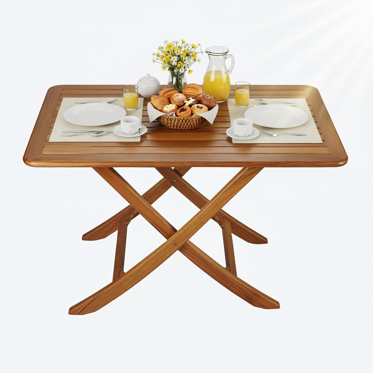 43-3/8" Premium Grade Teak Large Adjustable Slat Top Table