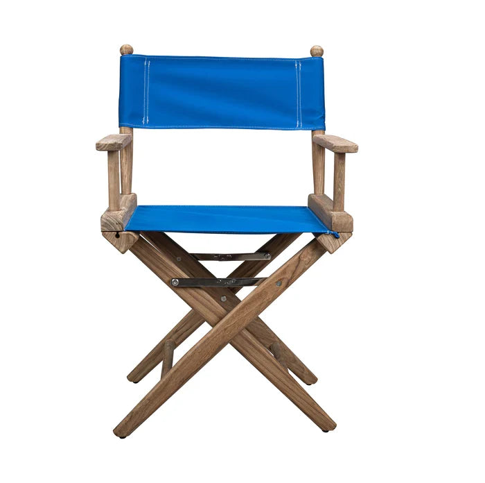 Premium Grade Teak Folding Directors Chair with Pacific Blue Sunbrella Fabric Covers