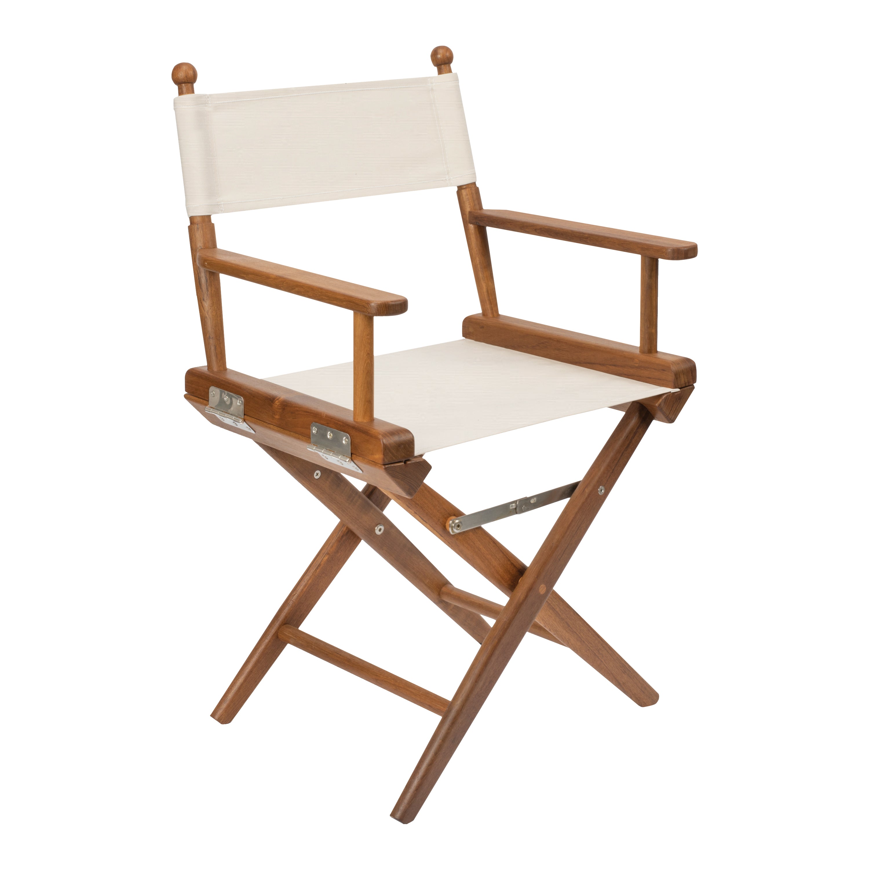 Premium Grade Teak Folding Directors Chair with Oyster Sunbrella Fabric Seat Slings