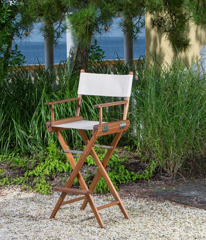 Premium Grade Teak Folding Captains Chair with Oyster Sunbrella Fabric Seat Slings