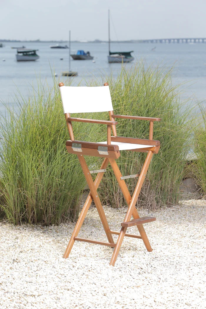 Premium Grade Teak Folding Captains Chair with Oyster Sunbrella Fabric Seat Slings