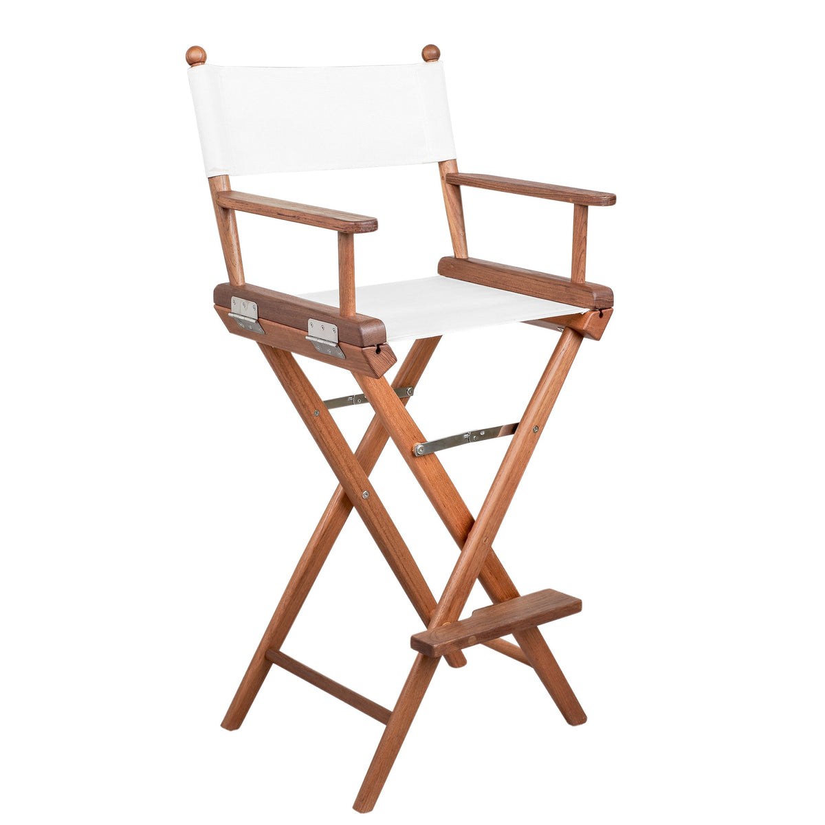 Premium Grade Teak Folding Captains Chair with White Sunbrella Fabric Seat Slings