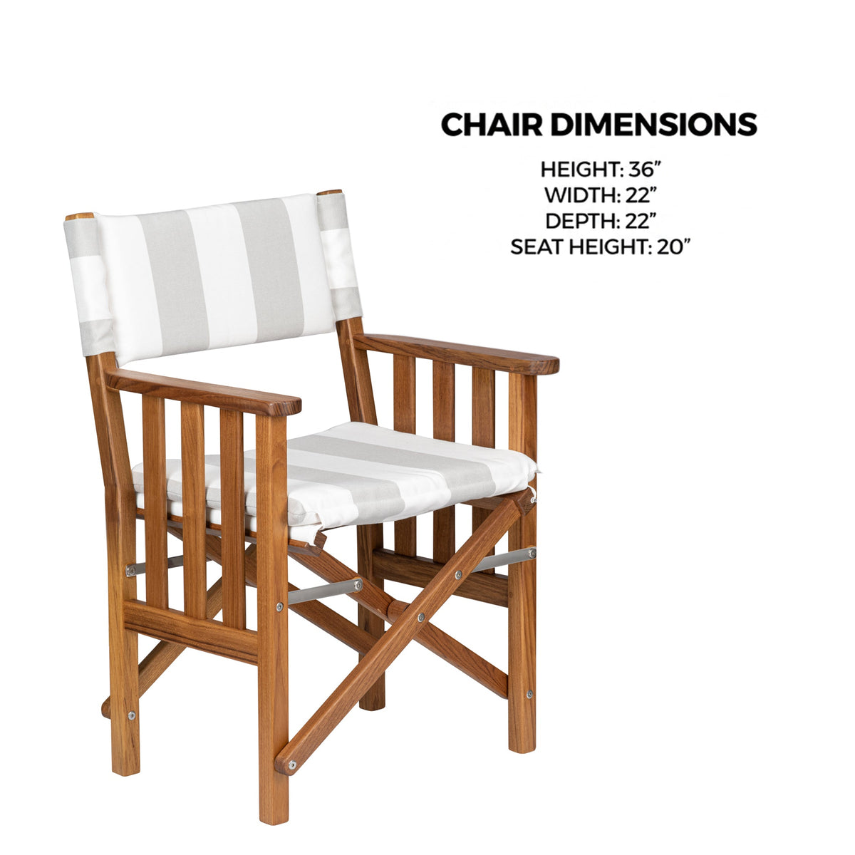 Premium Grade Teak Folding Hemmingway Director's Chair with Solana Seagull Sunbrella Fabric Seat Cushions