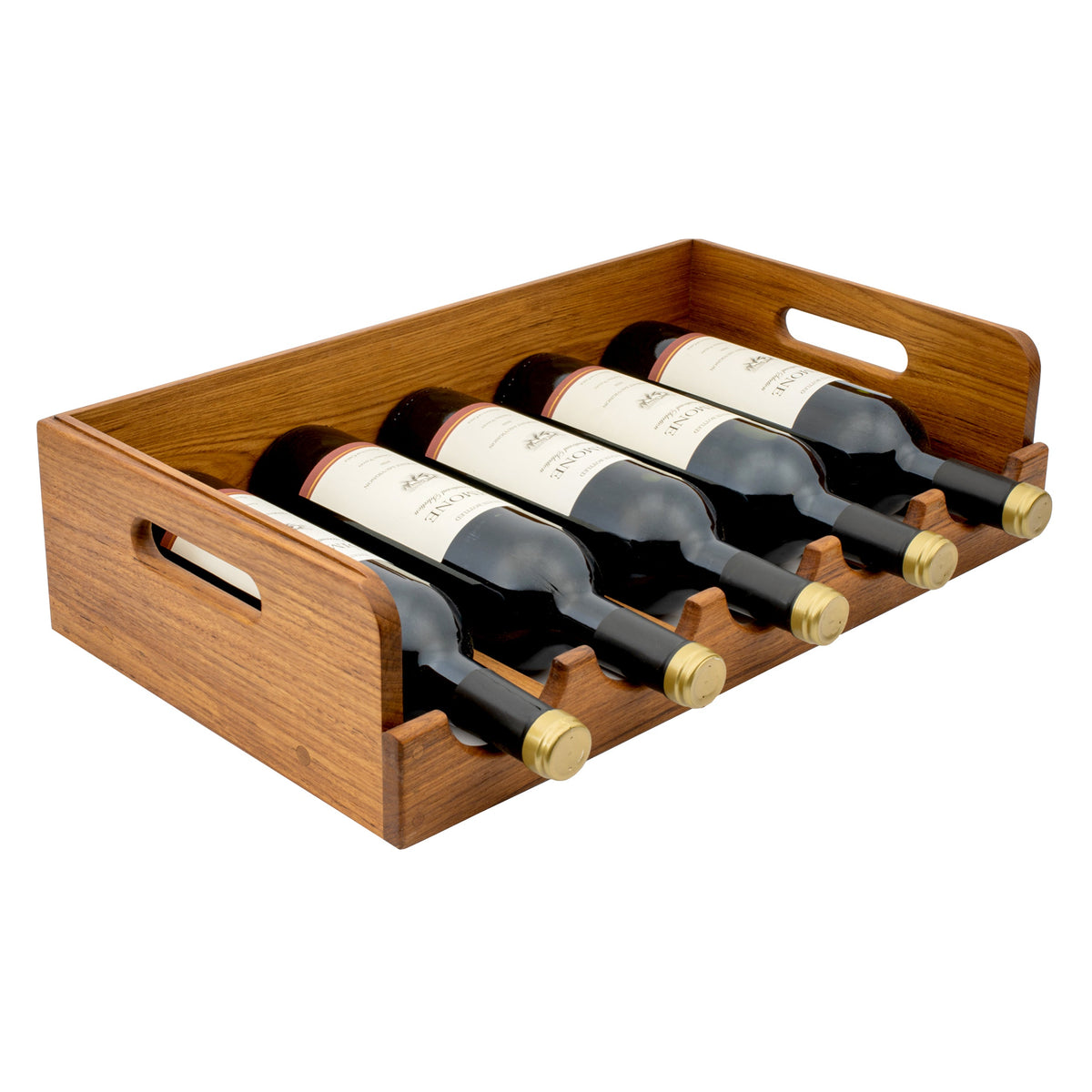 11-1/4" Premium Grade Teak Five Bottle Stackable Wine Caddy