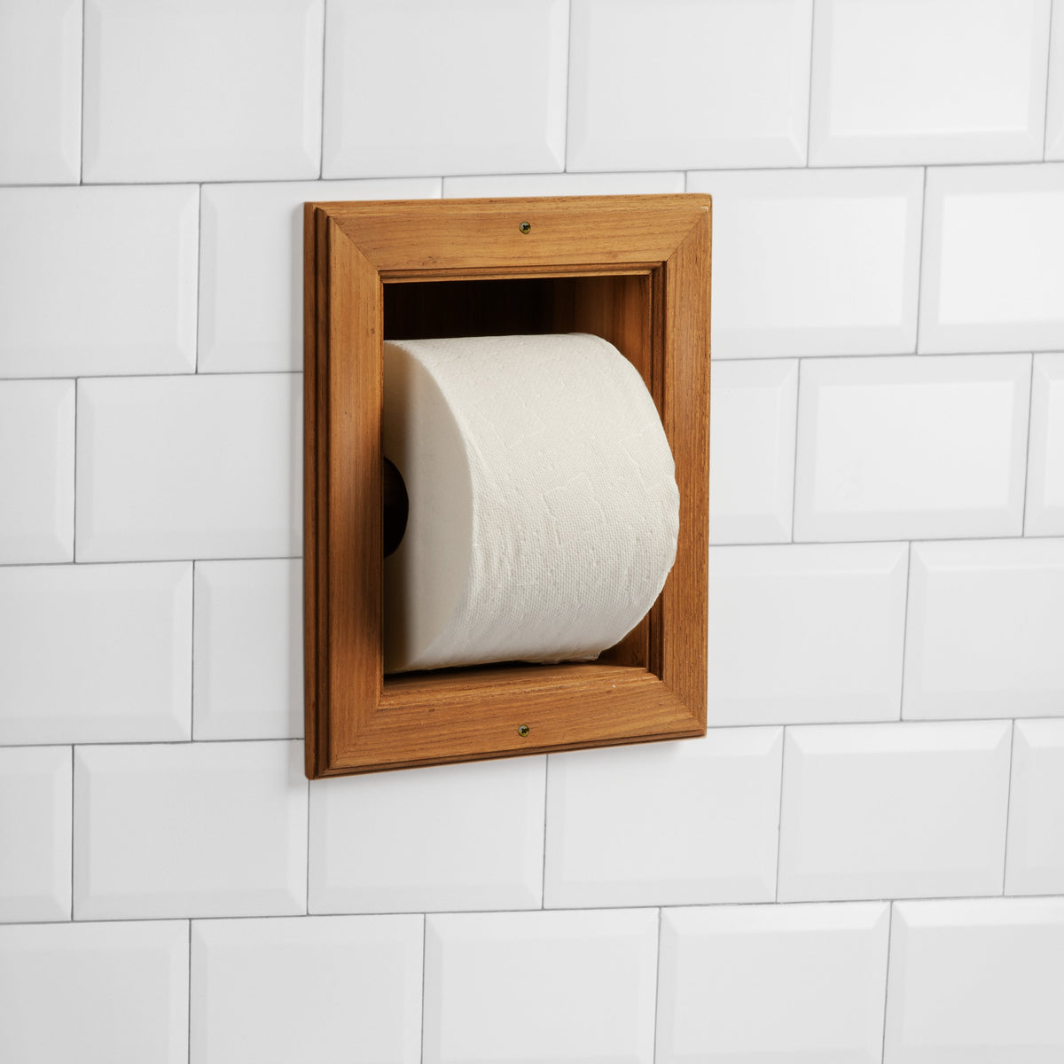 7-1/2" Premium Grade Teak Recessed Toilet Paper Holder