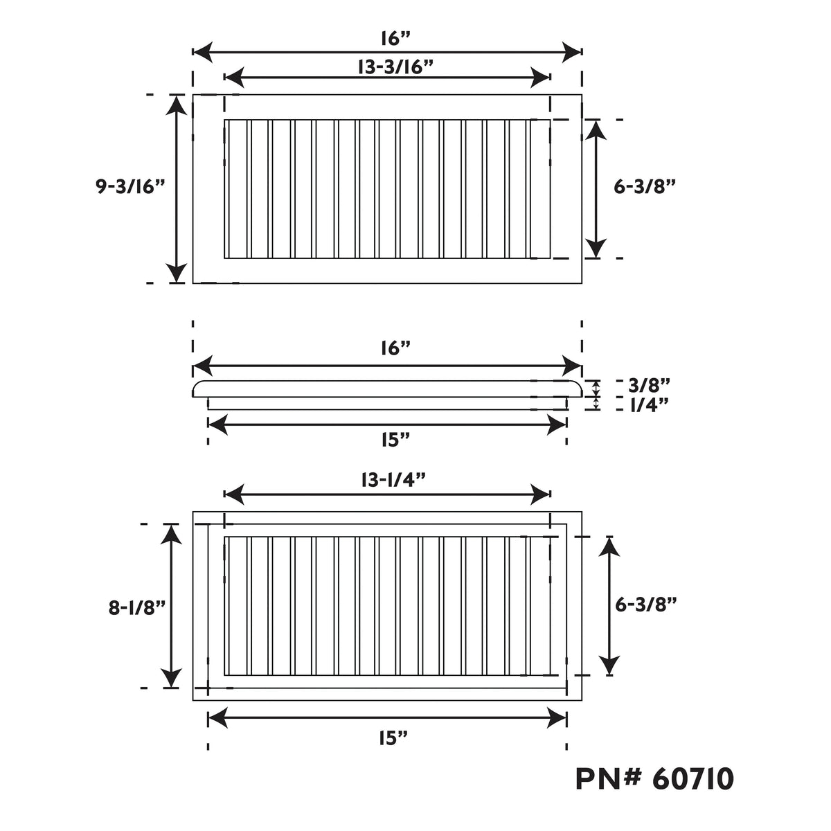 Teak Louvered Vent Insert or Register, 15" H x 8-1/8" W Cutout