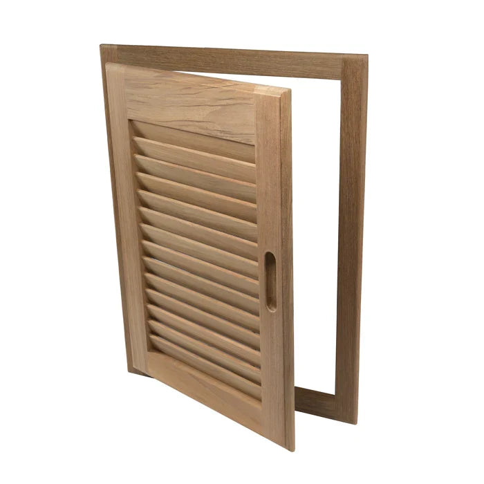Teak Louvered Door & Frame, 15" x 20", Left Handed