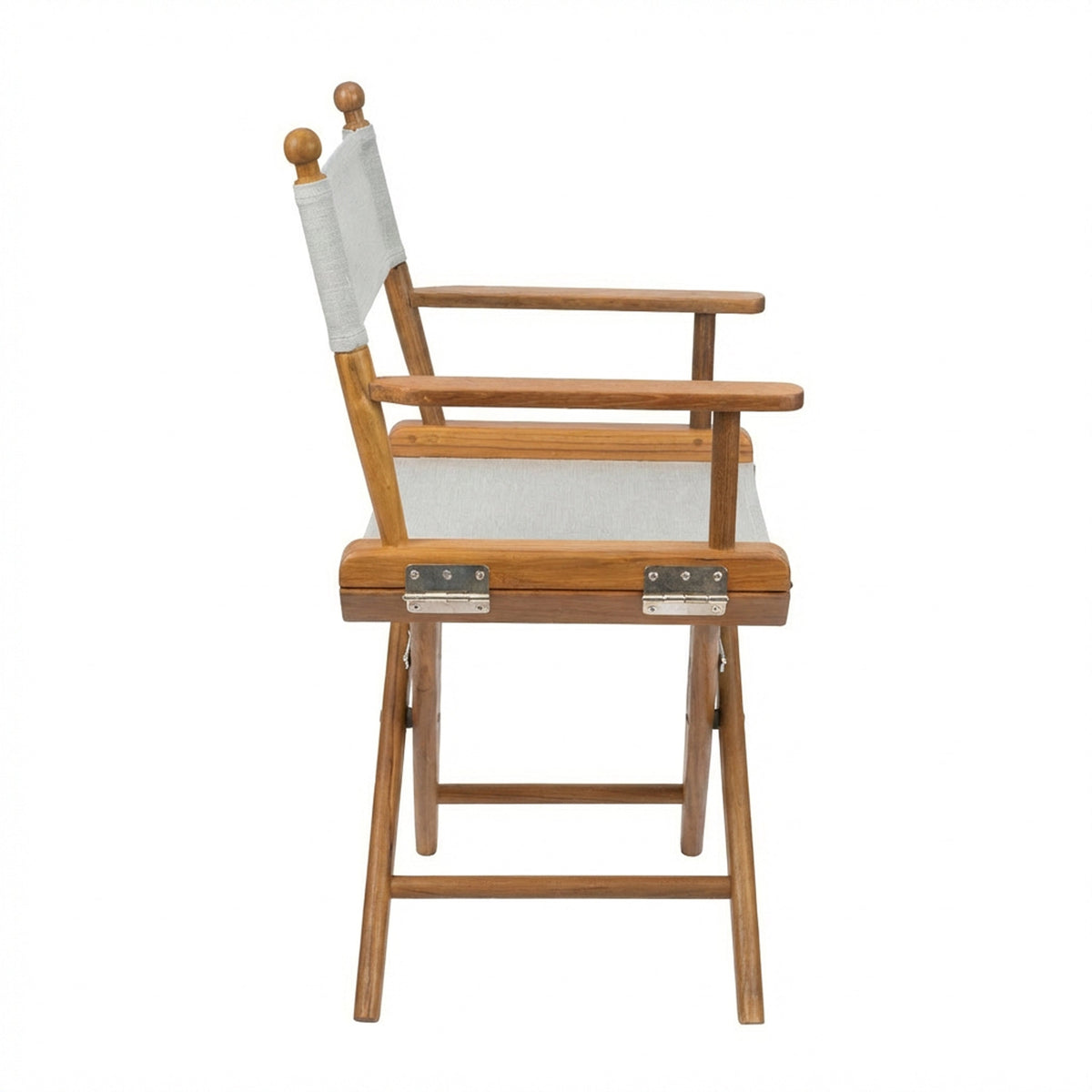 Premium Grade Teak Folding Newport Directors Chair with Grey Sunbrella Fabric Seat Slings