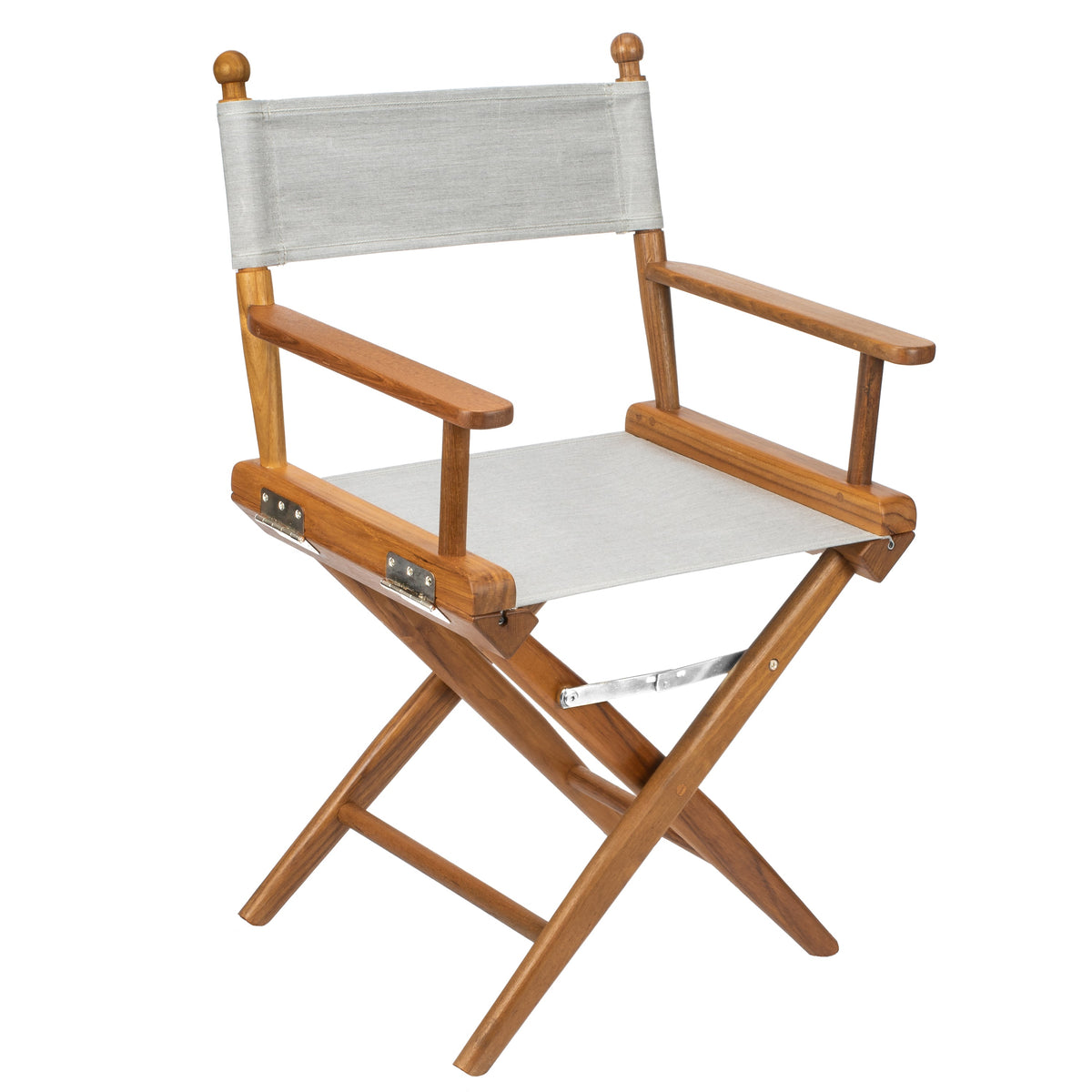 Premium Grade Teak Folding Newport Directors Chair with Grey Sunbrella Fabric Seat Slings