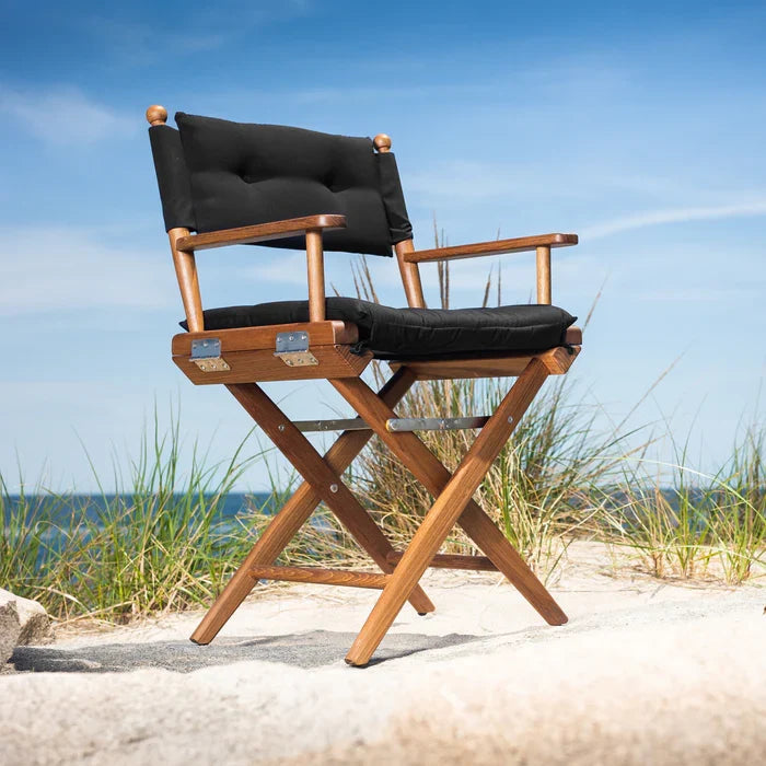 Premium Grade Teak Newport Folding Director's Chair with Black Sunbrella Fabric Seat Cushions