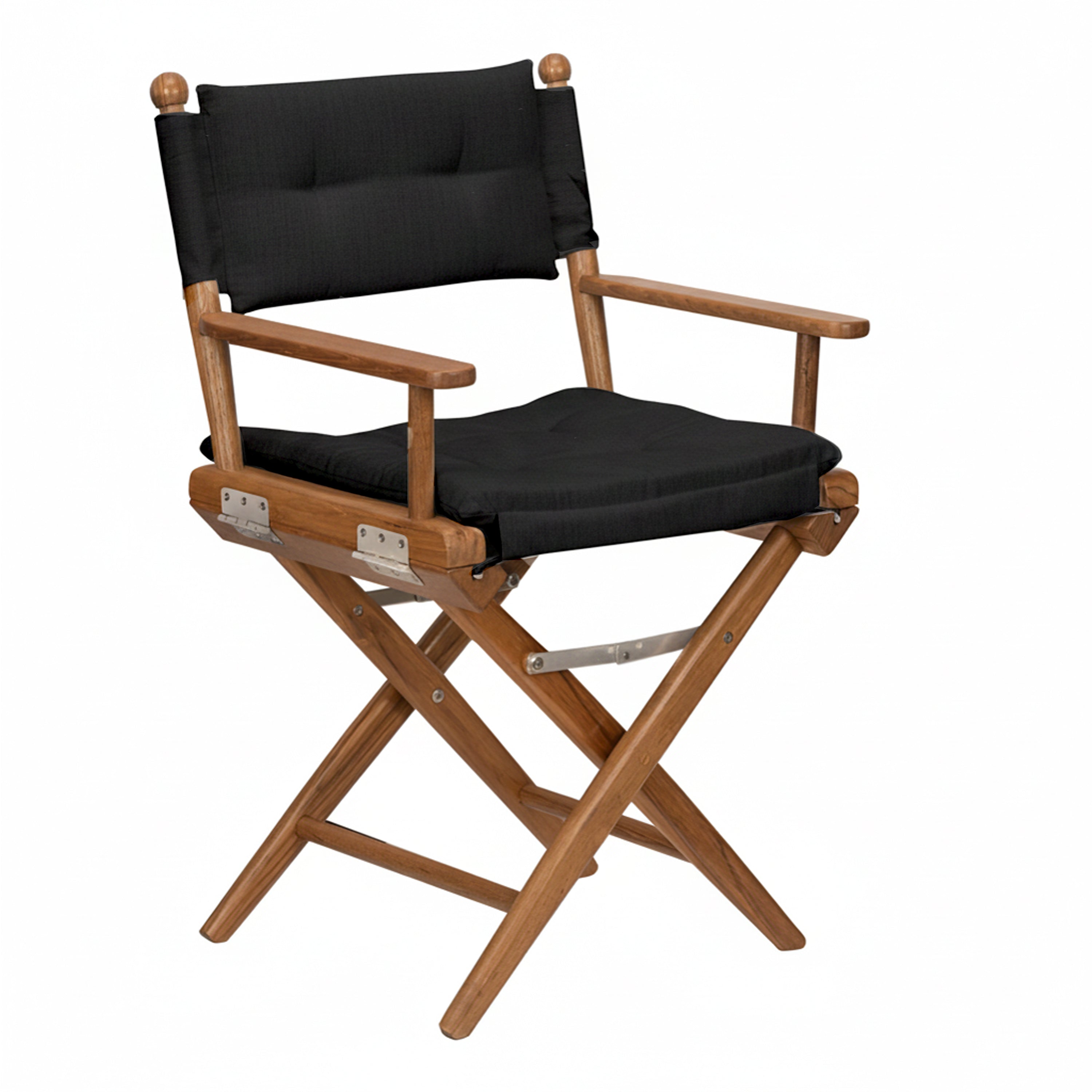 Premium Grade Teak Newport Folding Director's Chair with Black Sunbrella Fabric Seat Cushions