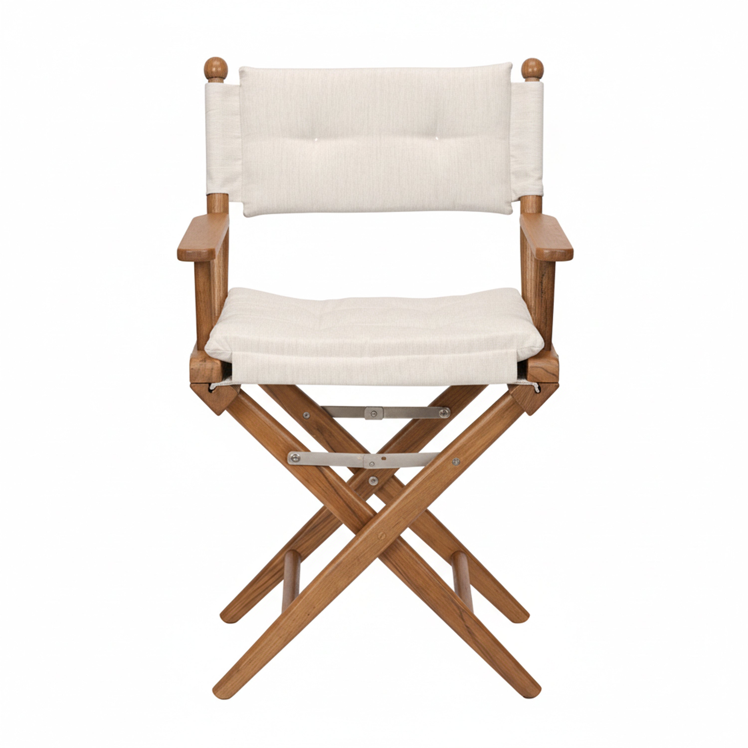 Premium Grade Teak Newport Folding Director's Chair with Oyster Sunbrella Fabric Seat Cushions