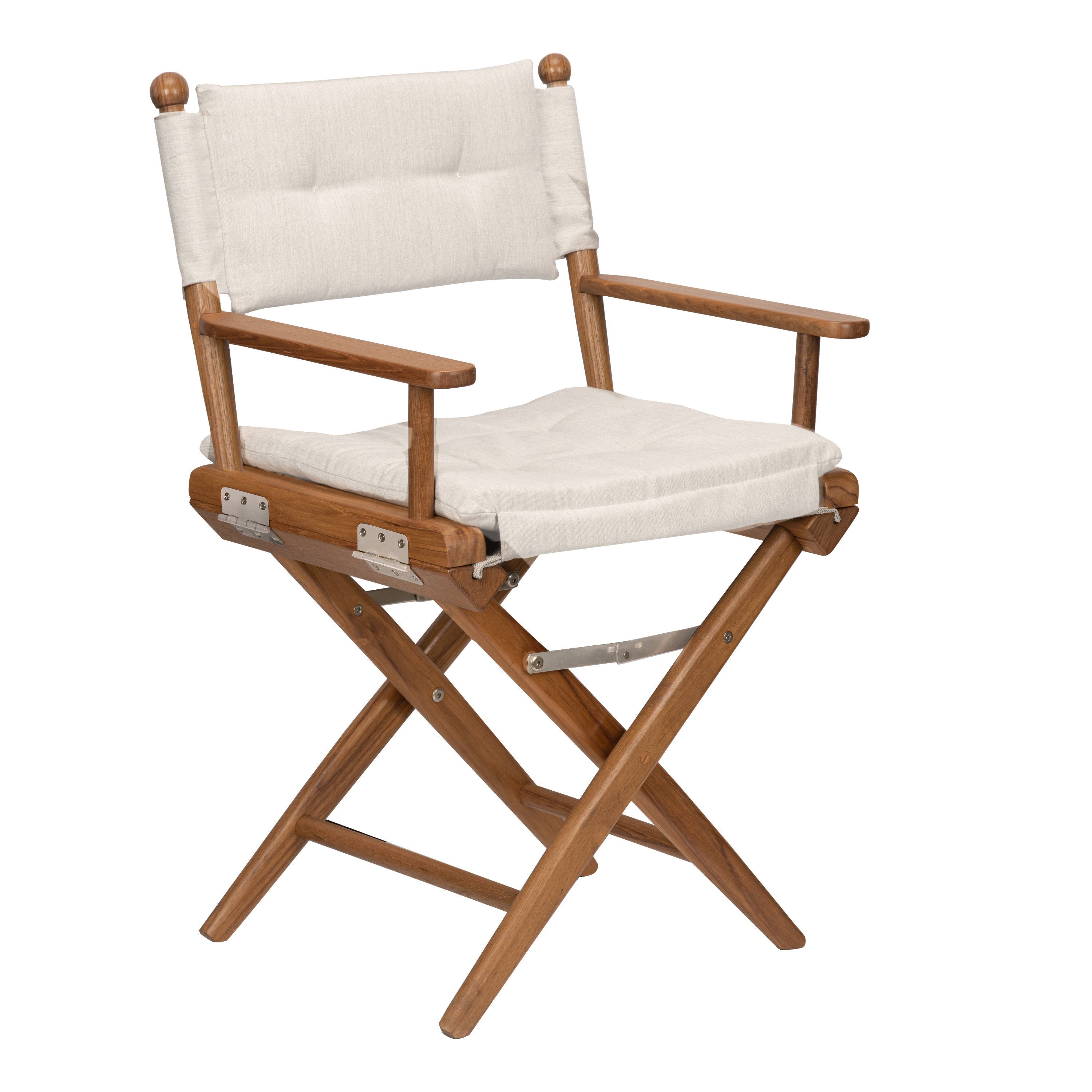 Premium Grade Teak Newport Folding Director's Chair with Oyster Sunbrella Fabric Seat Cushions