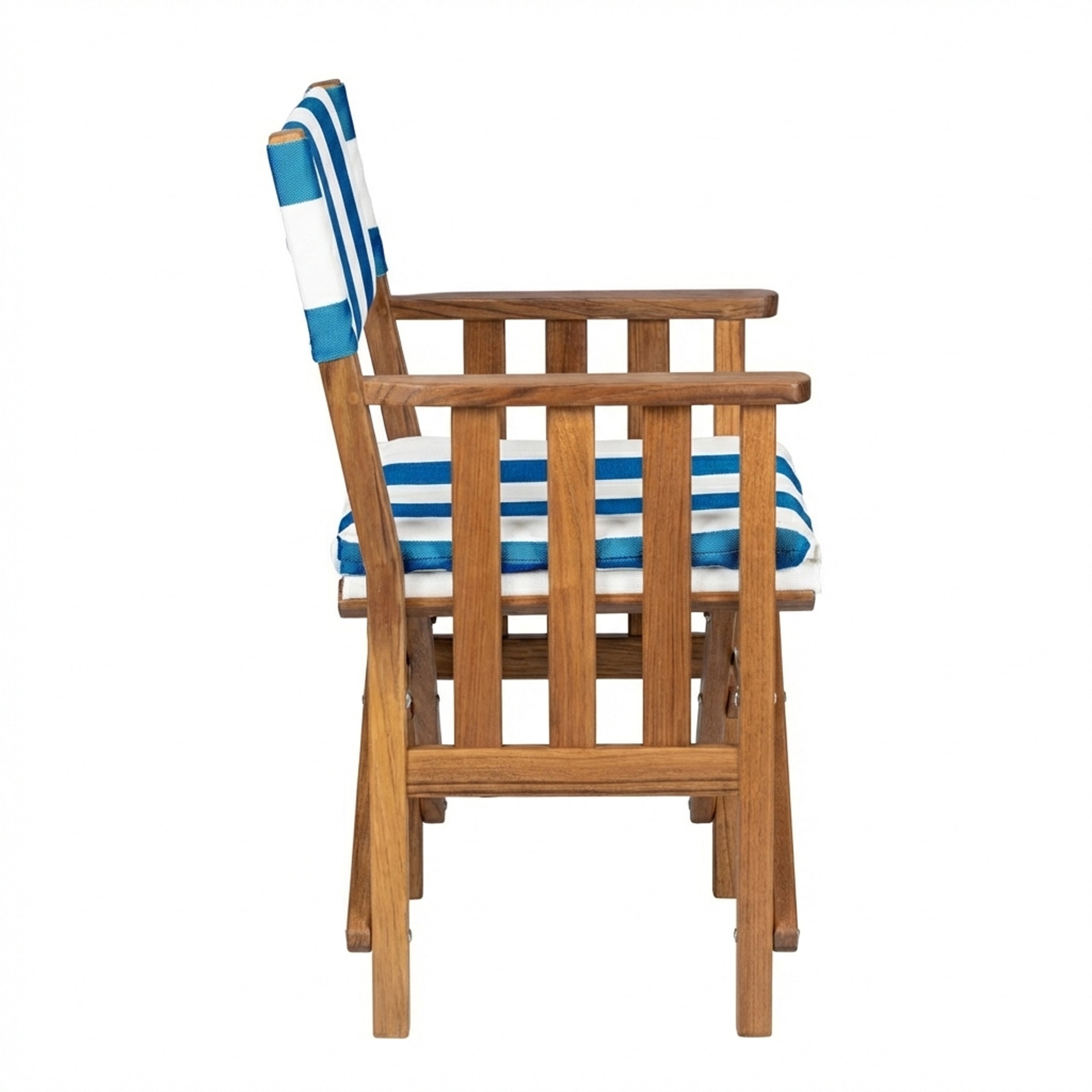 Premium Grade Teak Folding Hemmingway Director's Chair with Cabana Regatta Sunbrella Fabric Seat Cushions