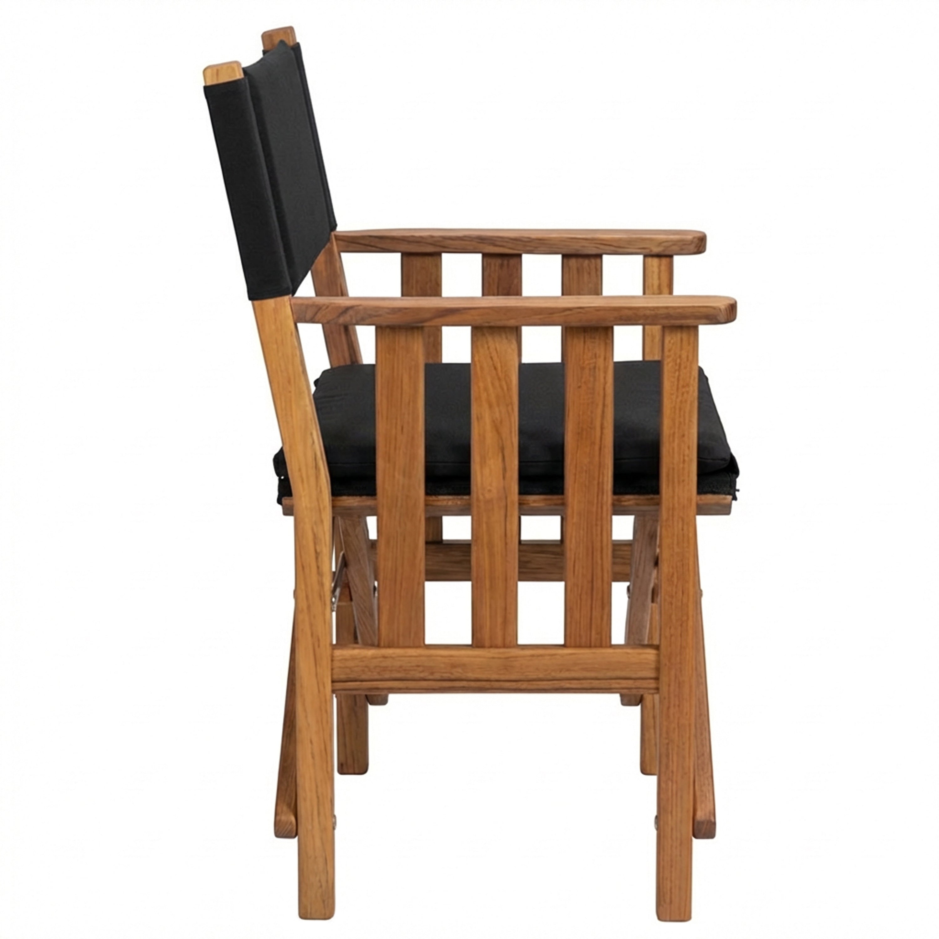 Premium Grade Teak Hemmingway Folding Director's Chair with Black Sunbrella Fabric Seat Cushions