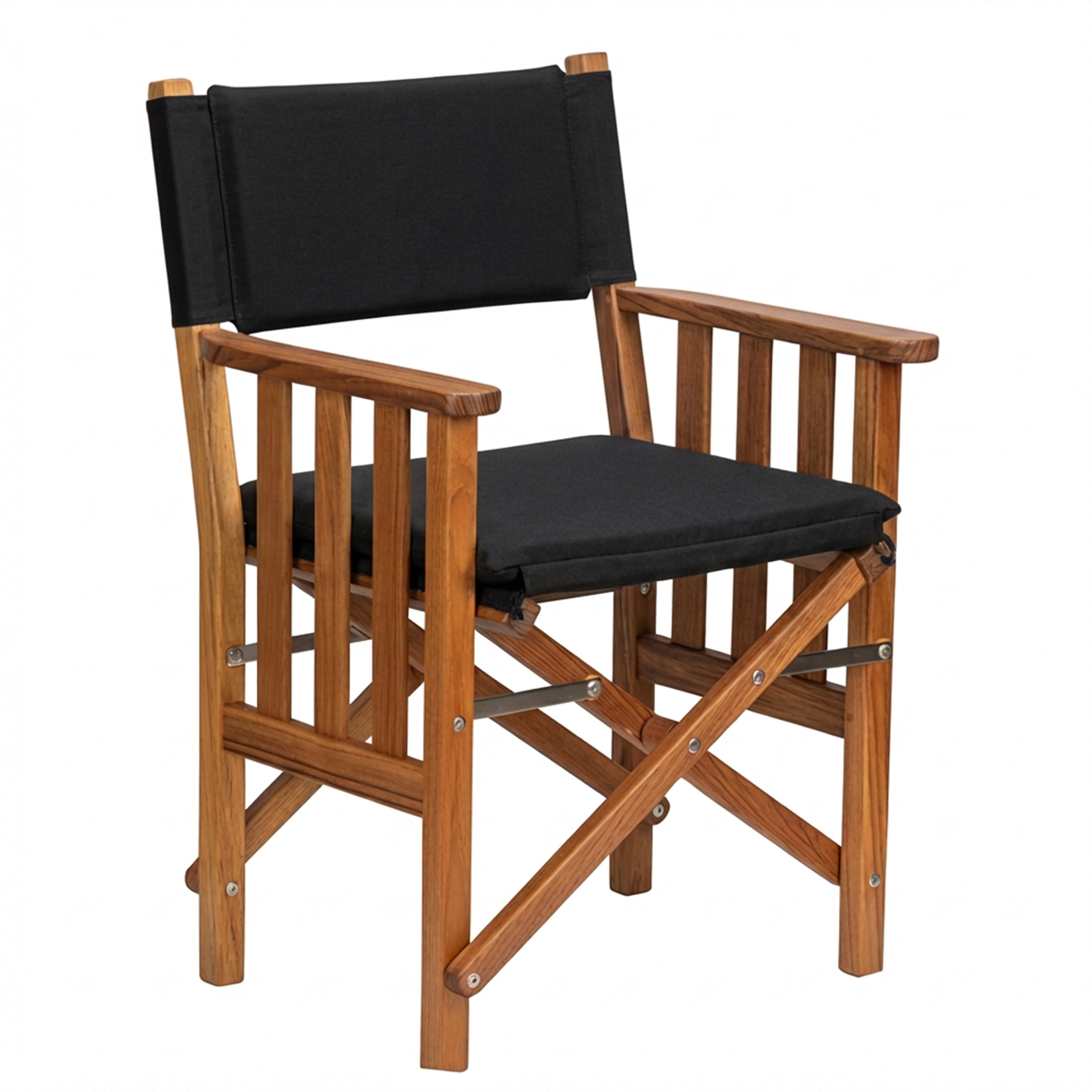 Premium Grade Teak Hemmingway Folding Director's Chair with Black Sunbrella Fabric Seat Cushions