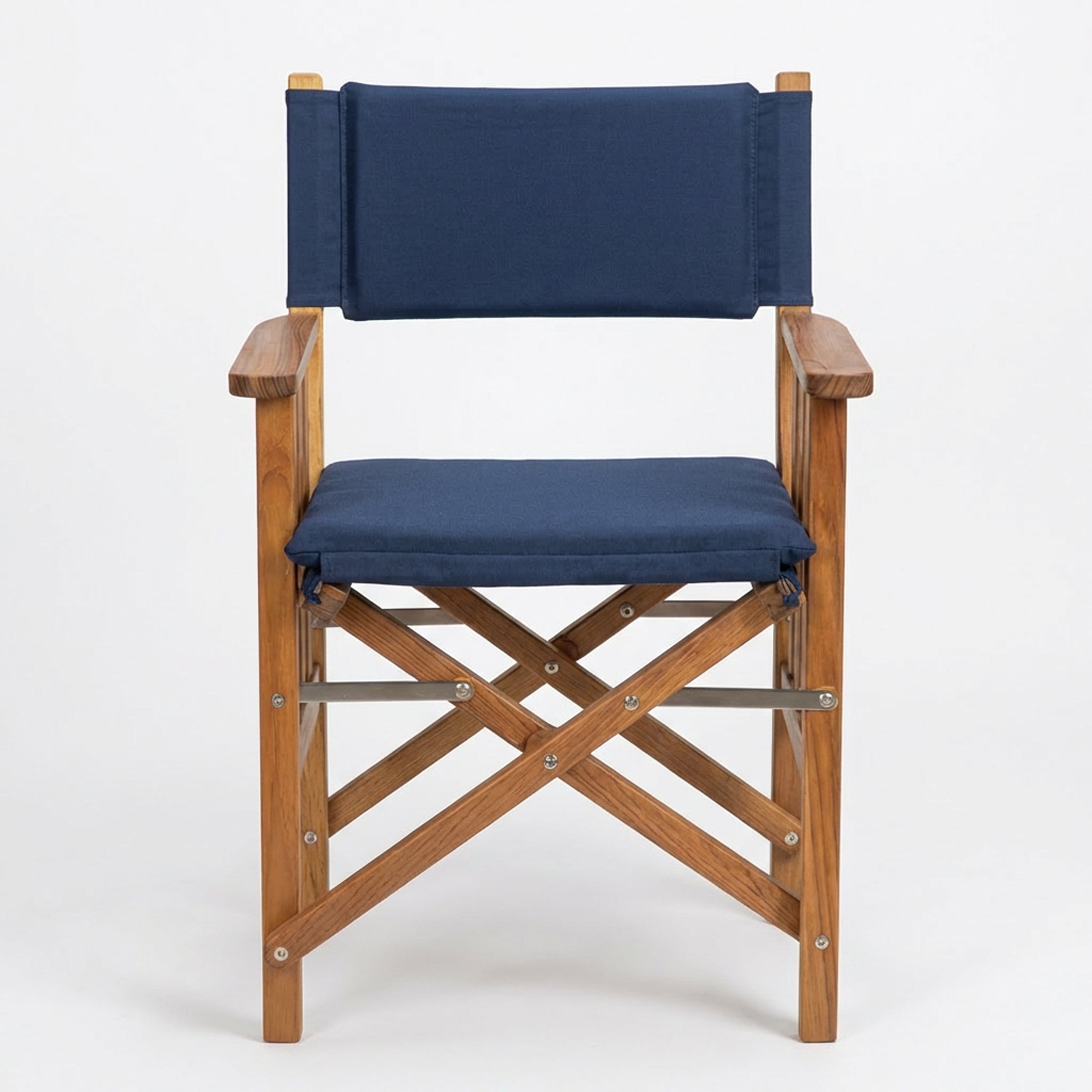 Premium Grade Teak Folding Hemmingway Director's Chair with Navy Sunbrella Fabric Seat Cushions