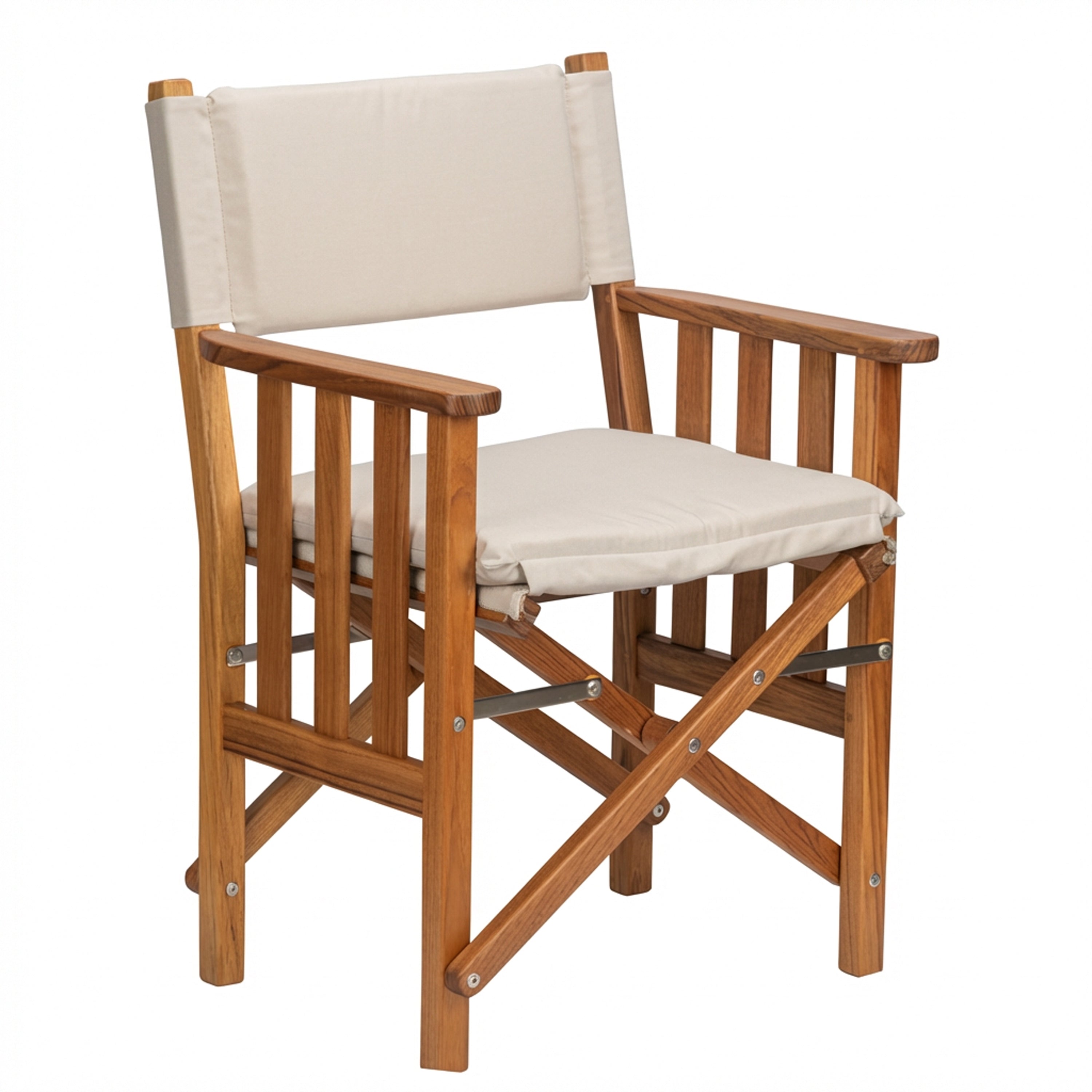 Premium Grade Teak Folding Director's Chair II with Oyster Sunbrella Fabric Seat Cushions